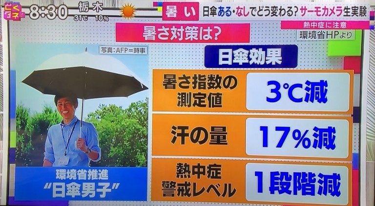 とくダネ！人工太陽照明灯を使った日傘検証3